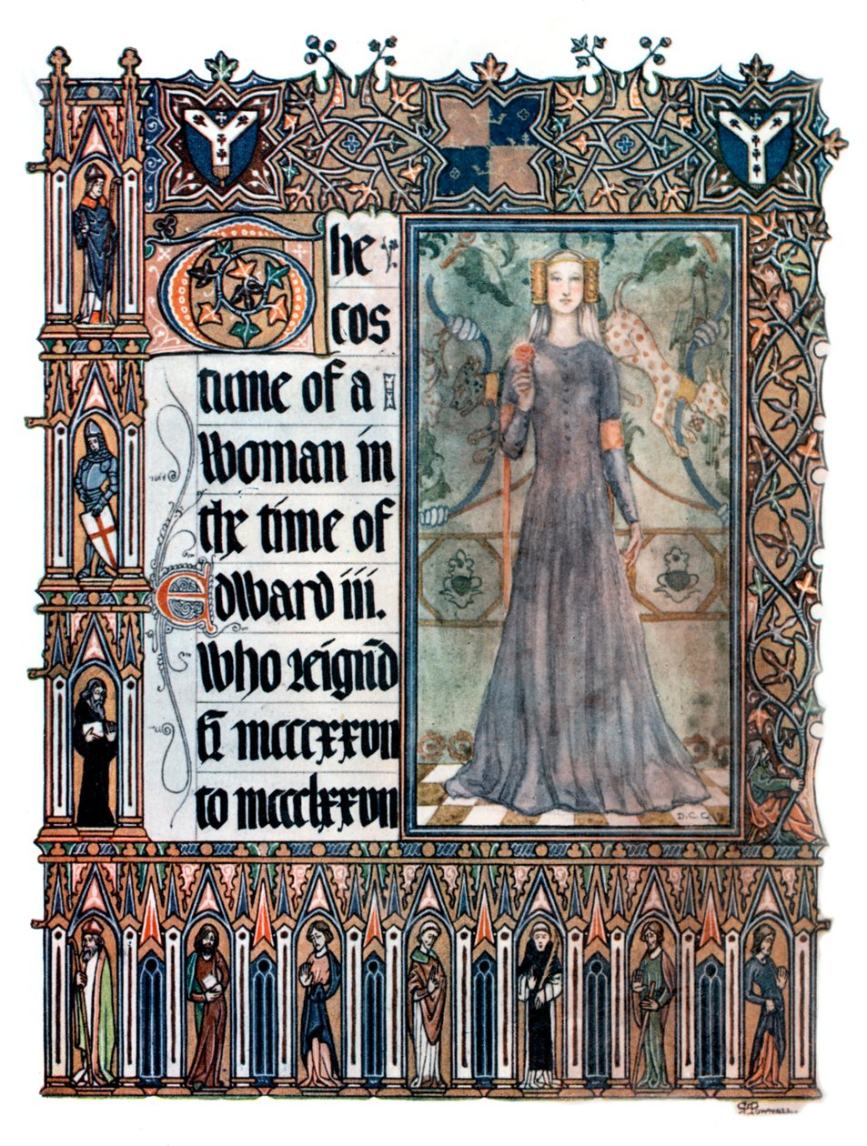Het kostuum van een vrouw in het bewind van Edward III door Unbekannt