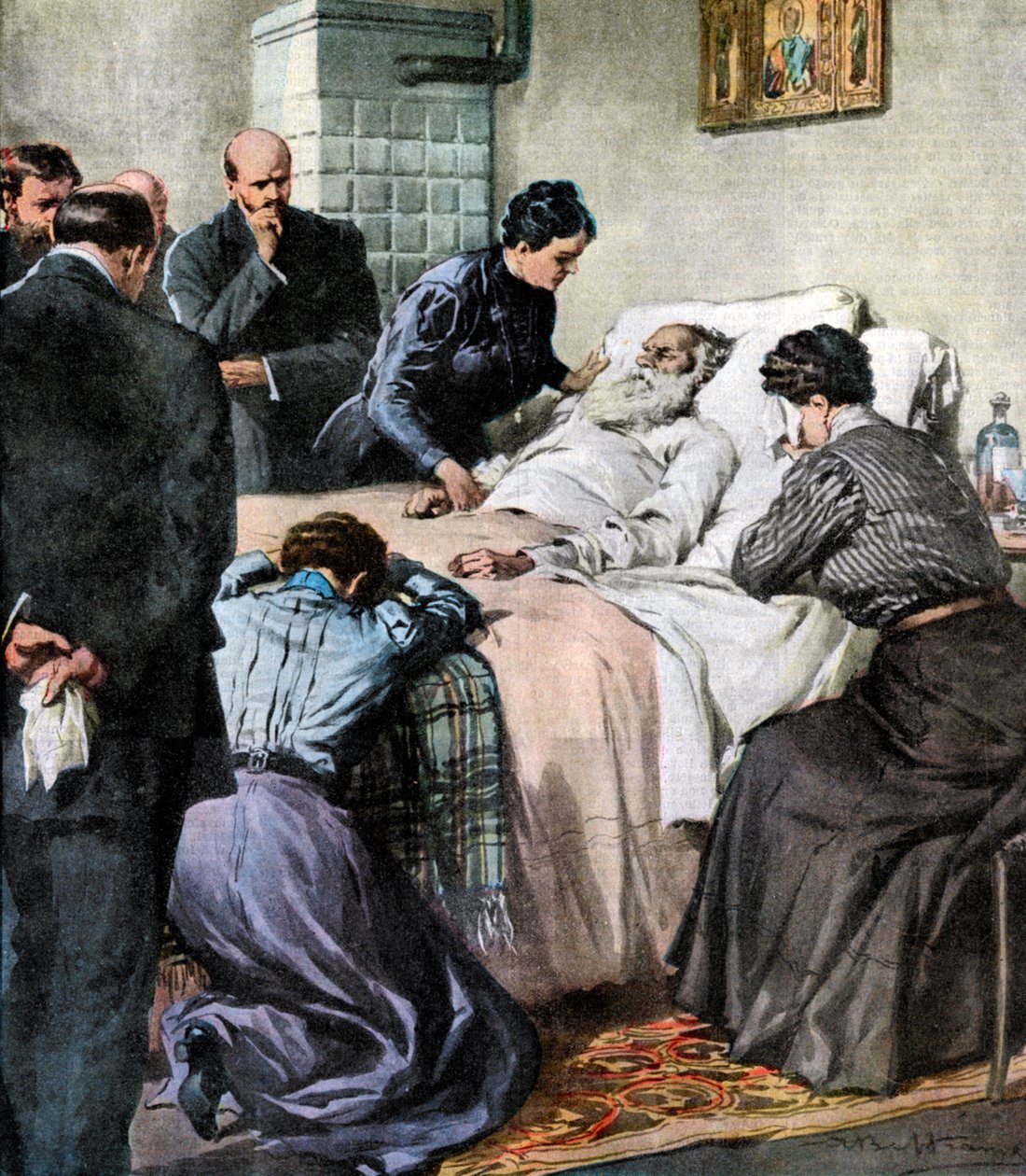 De dood van Leo Tolstoy, Russische auteur en filosoof, 1910 door Unbekannt
