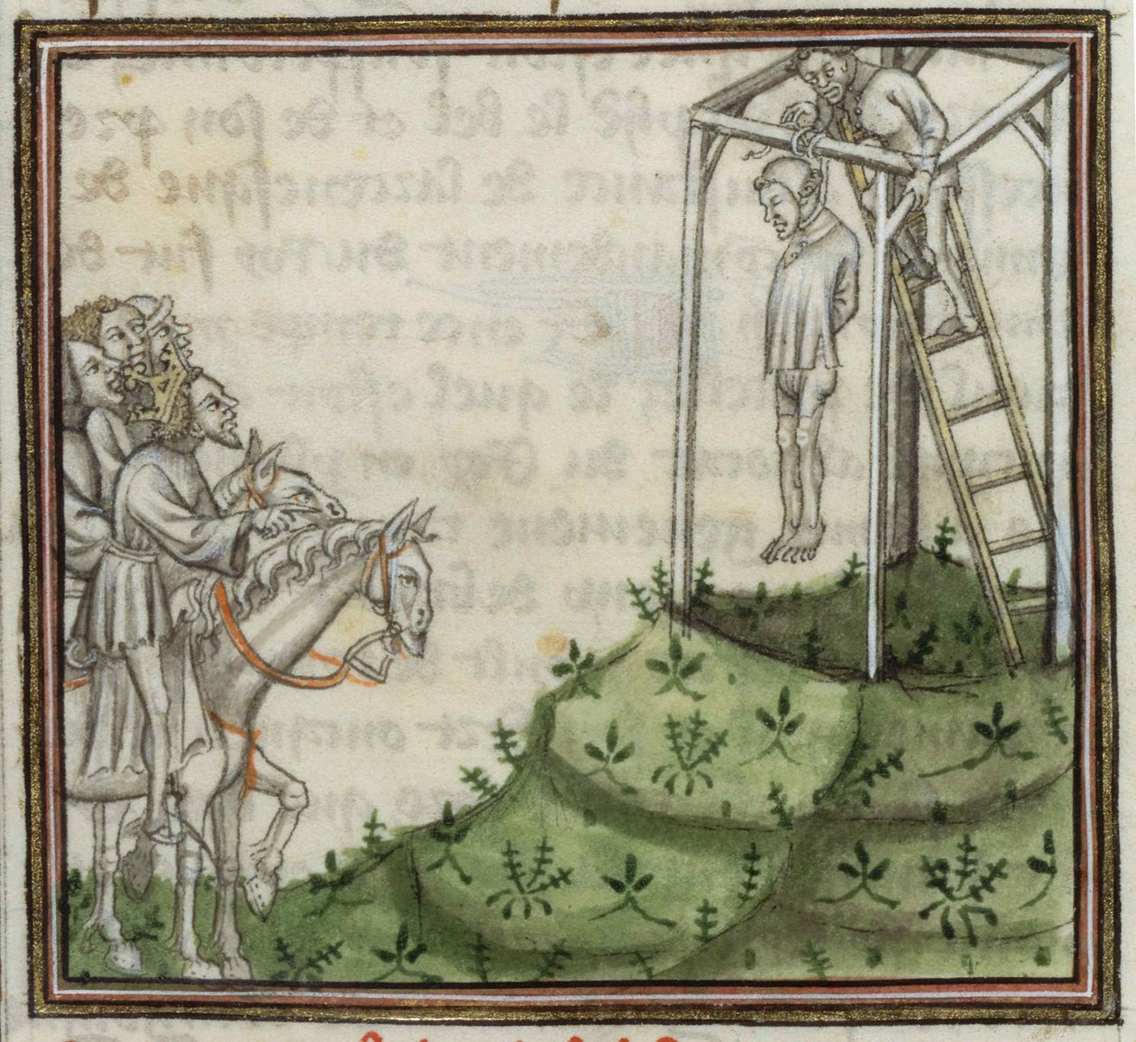 De executie van Enguerrand de Marigny. Uit Grandes Chroniques de France, 14e eeuw door Unbekannt