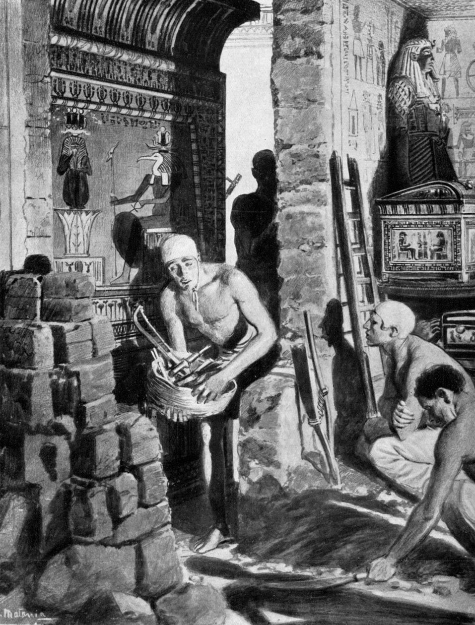 De definitieve interieurdecoratie en verzegeling van het graf van Toetanchamon, Egypte, 1325 v.Chr. 1933-1934 door Unbekannt