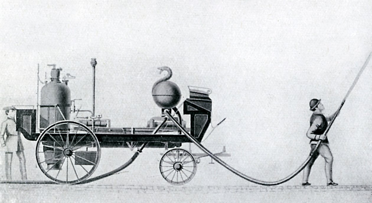 De eerste stoombrandweerwagen, ca. 1830 door Unbekannt
