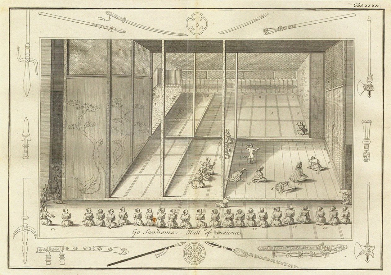 De audiëntiezaal van de Nederlandse Ambassadeurs. Uit De Geschiedenis van Japan door Engelbert Kaempfer, 17e eeuw door Unbekannt