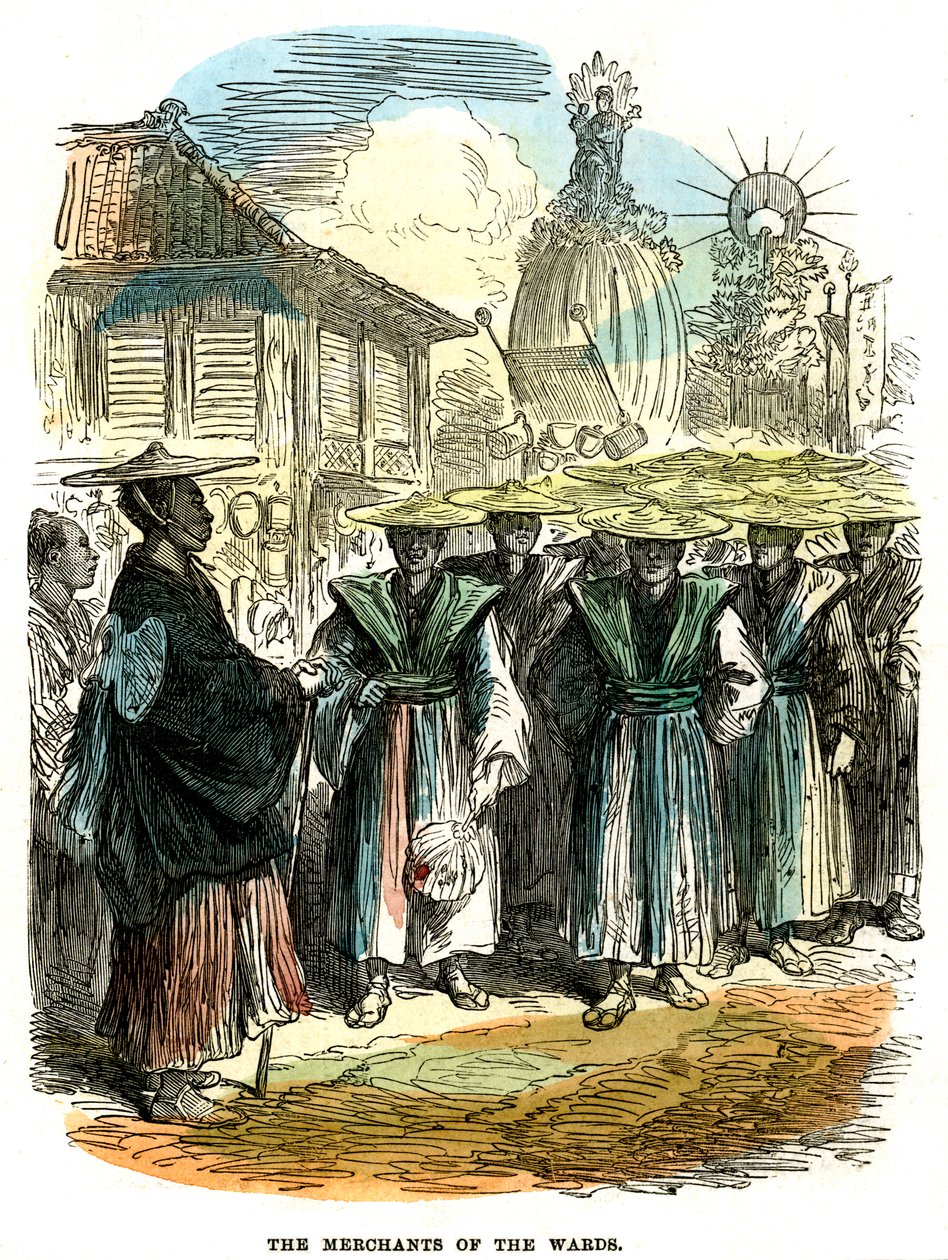 De kooplieden van de wijk, Nieuwjaarsfestivalprocessie in Yokohama, Japan, 1872 door Unbekannt