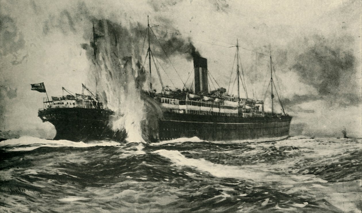 Het zinken van de SS Arabic, Eerste Wereldoorlog door Unbekannt