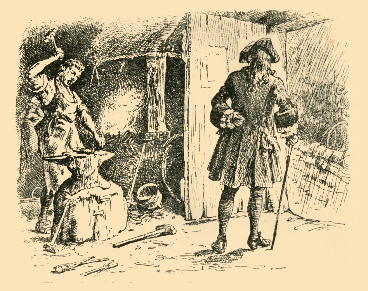De slagen van zijn hamer op het aambeeld hielden gelijke tred met zijn lied, 1907 door Unbekannt