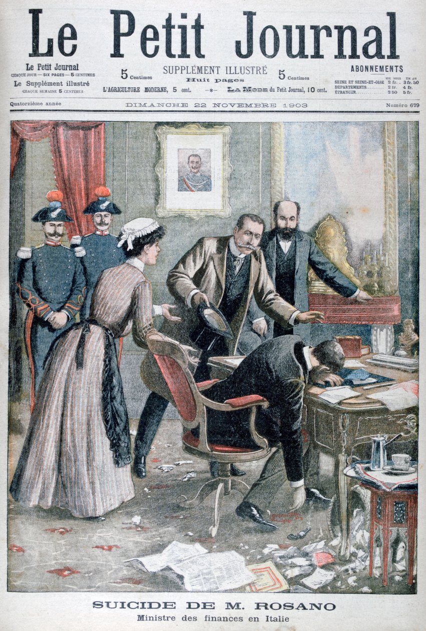 De zelfmoord van Signor Rosano, Italiaanse Minister van Financiën, Napels, 1903 door Unbekannt