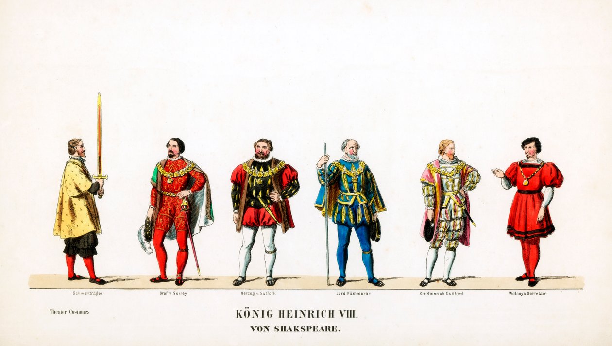 Theaterkostuumontwerpen voor Shakespeares toneelstuk, Henry VIII, 19e eeuw door Unbekannt