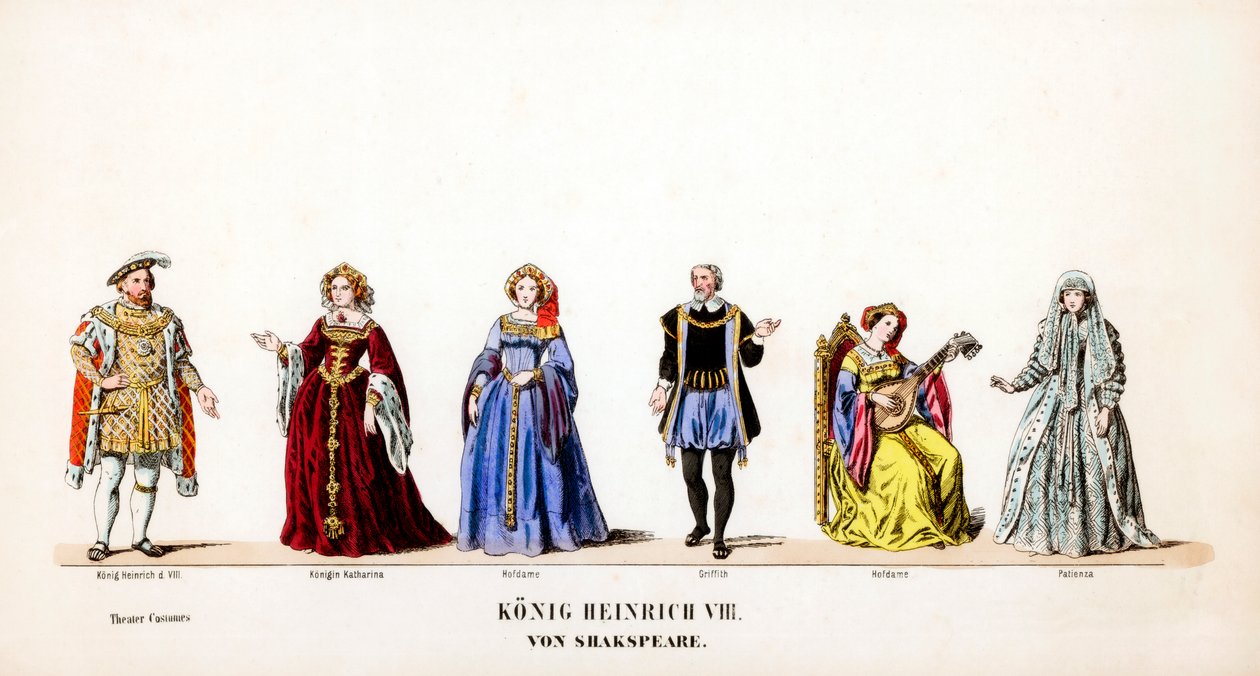 Theaterkostuumontwerpen voor Shakespeares toneelstuk, Henry VIII, 19e eeuw door Unbekannt