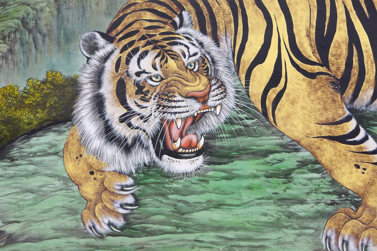 Tijger schilderij in de Bongeunsa tempel, Seoul, Zuid-Korea door Unbekannt