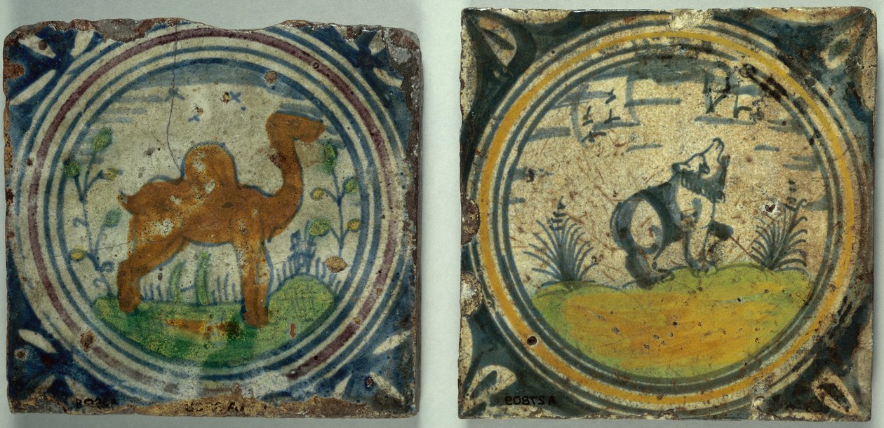 Tegels versierd met afbeeldingen van dieren door Unbekannt