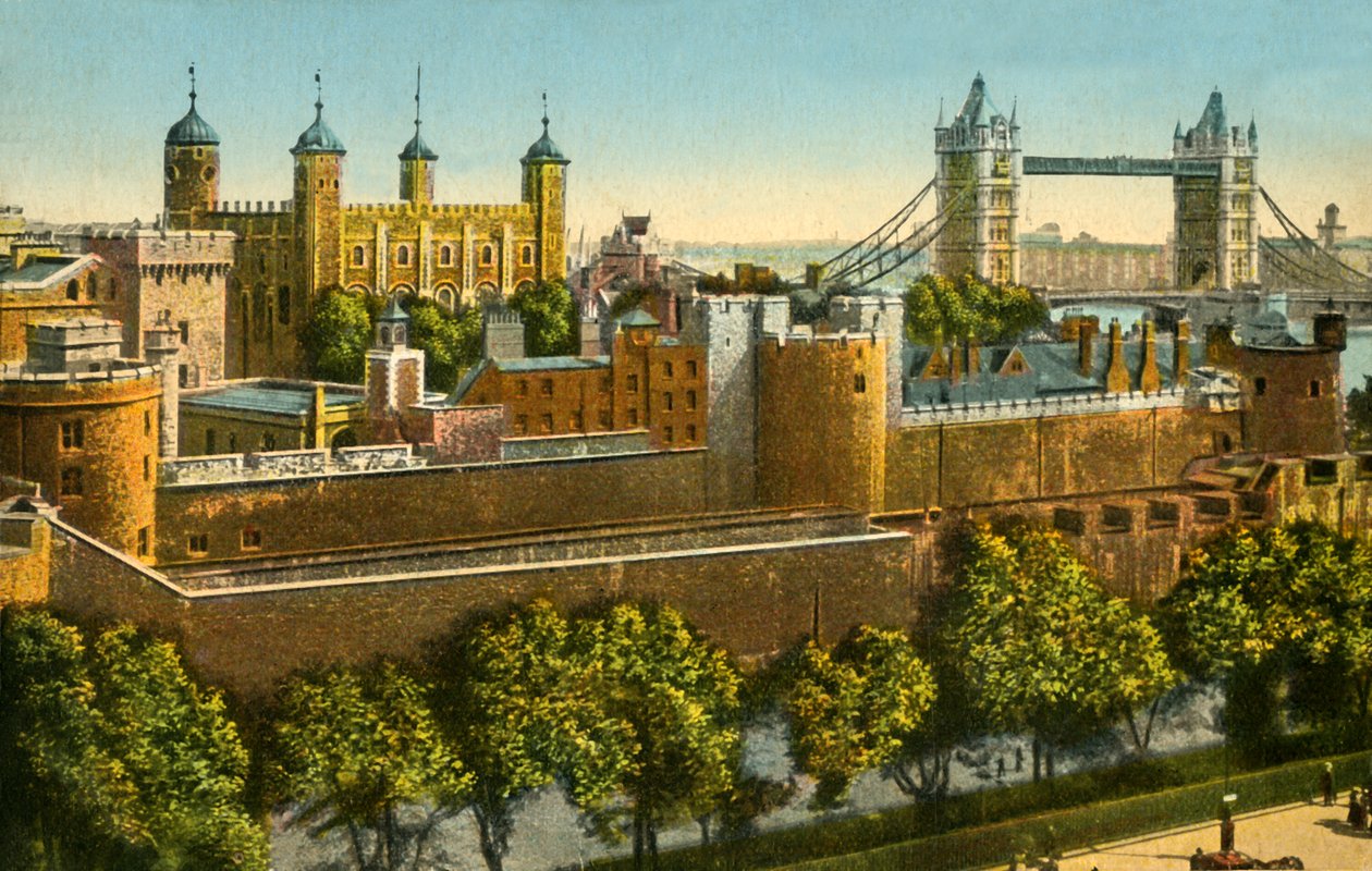 Tower Bridge en de Tower of London, ca. 1910 door Unbekannt