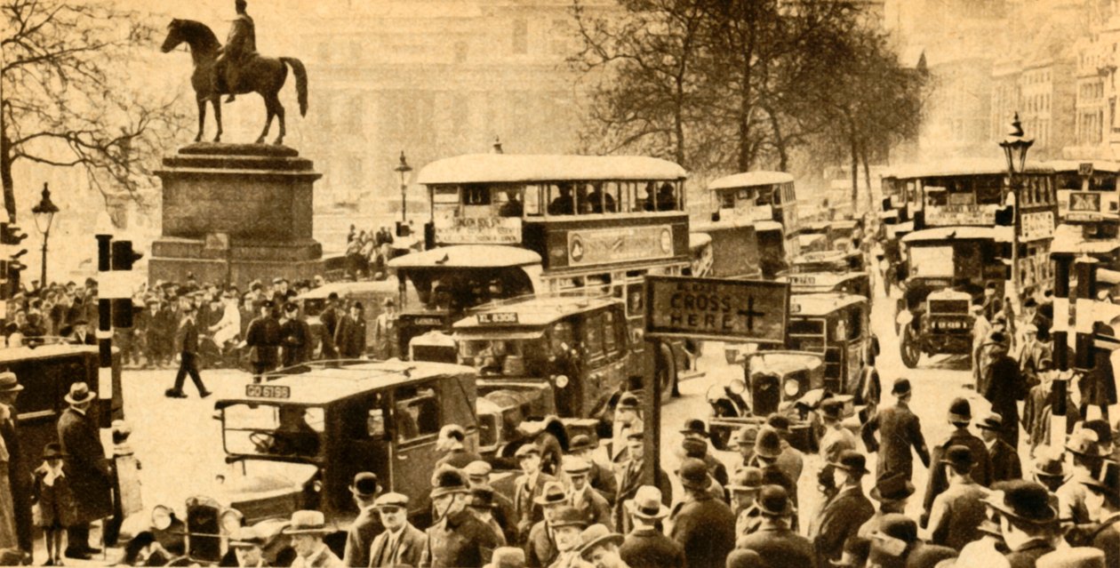Verkeer op Trafalgar Square, Londen, 1933 door Unbekannt