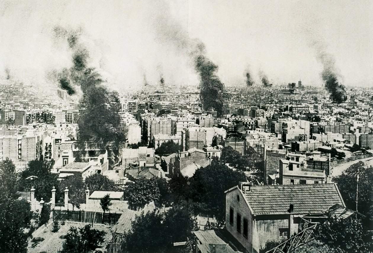 Tragische Week 1909, brand van kloosters. Afbeelding gepubliceerd in het tijdschrift "La Actualidad". Barcelona, Spanje door Unbekannt