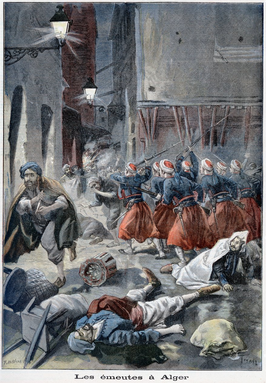 Troepen proberen straten vrij te maken tijdens anti-Joodse rellen, Algiers, Algerije, 1898 door Unbekannt
