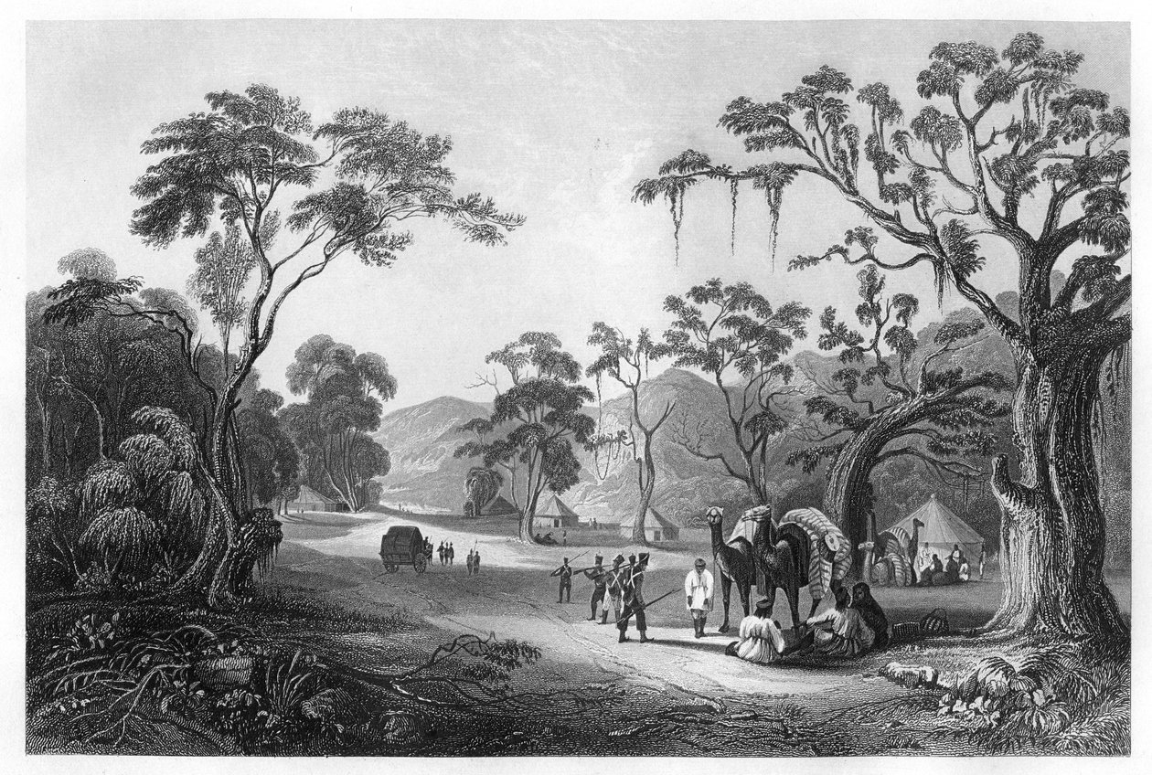 Troepen gelegerd bij de ingang van de Keree Pas, ten noorden van Meerut, India, ca. 1860 door Unbekannt