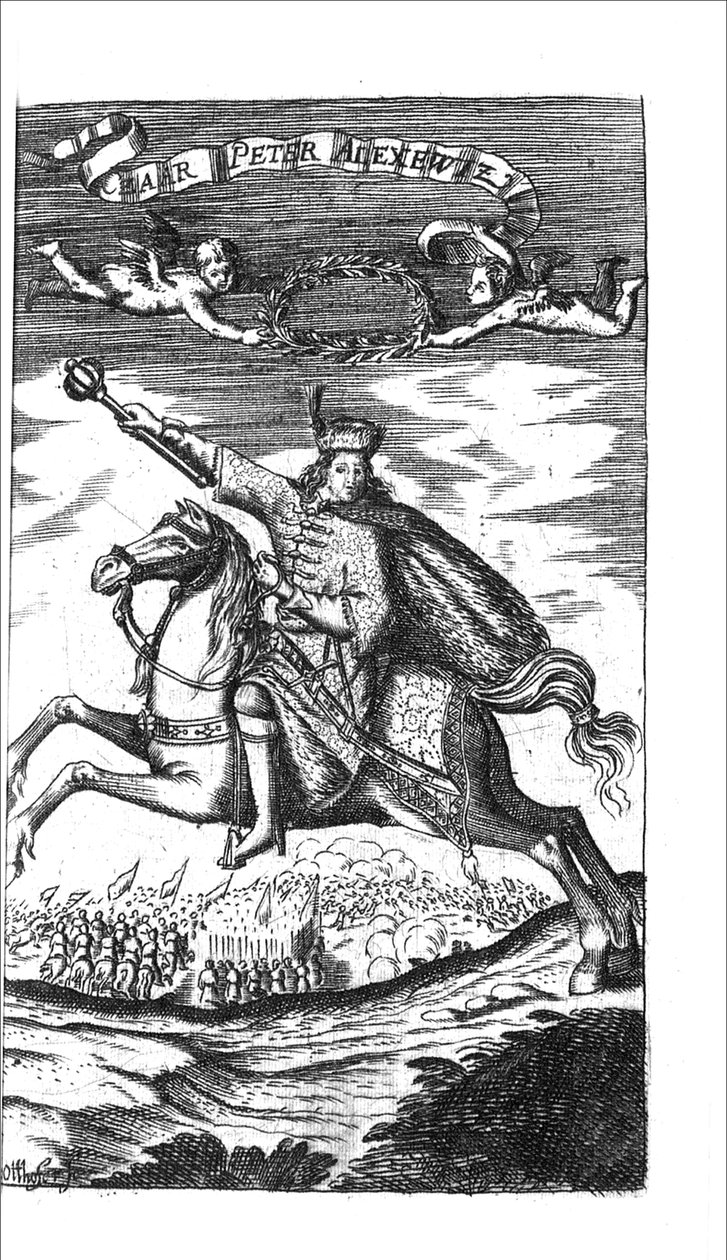 Tsaar Peter I Alexeyevich uit Georg Adam Schleissing Derer beyden Czaaren in Reussland Iwan und Peter Alexewiz, 1693 door Unbekannt