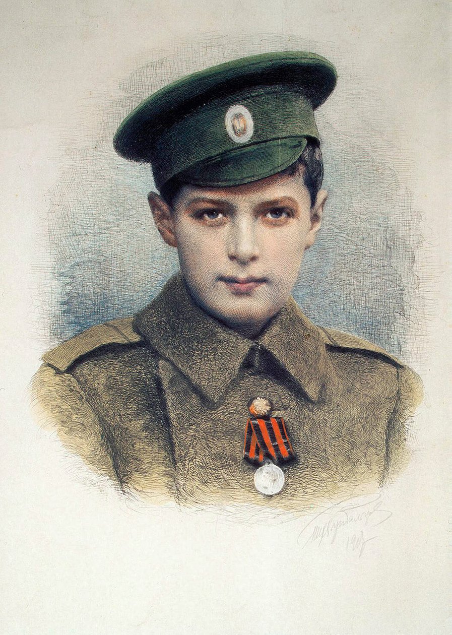 Tsarevitsj Alexei als lans-korporaal van het Russische Leger, 1917 door Unbekannt