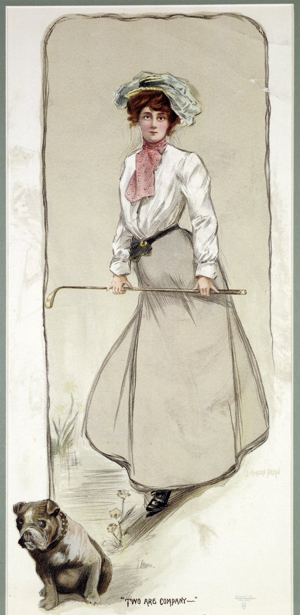 Twee zijn Gezelschap, dame golfer met haar hond, ca. 1900 door Unbekannt