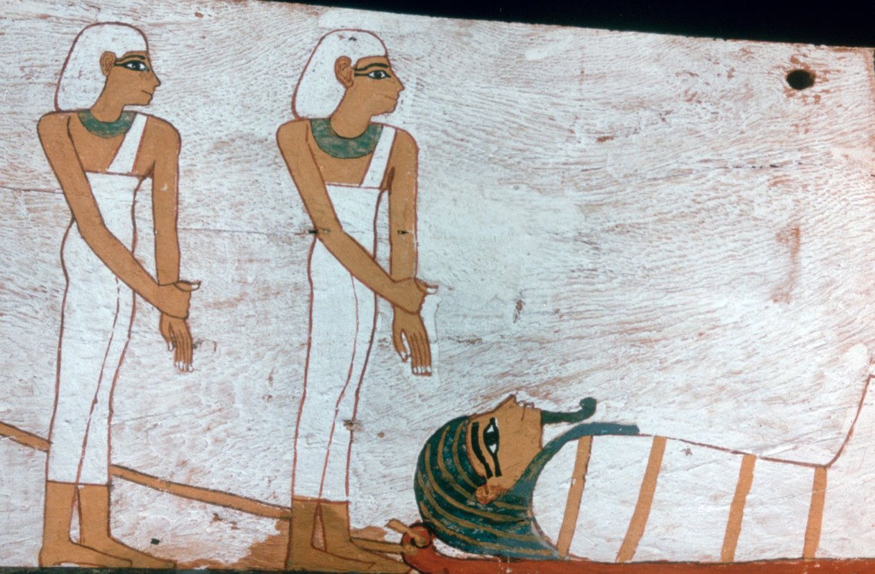 Twee priesteressen, detail van de decoratie van een sarcofaag van de Dame van Madja, 18e dynastie door Unbekannt