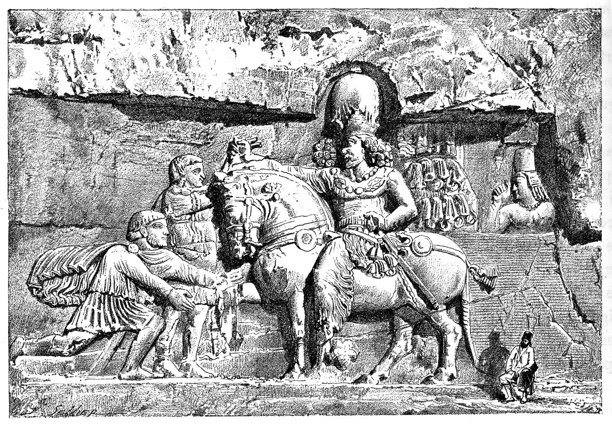 Valerian aan de voeten van Sapor, Koninklijke graven bij Naksh-I-Rustem, Persepolis, Iran, 1895 door Unbekannt