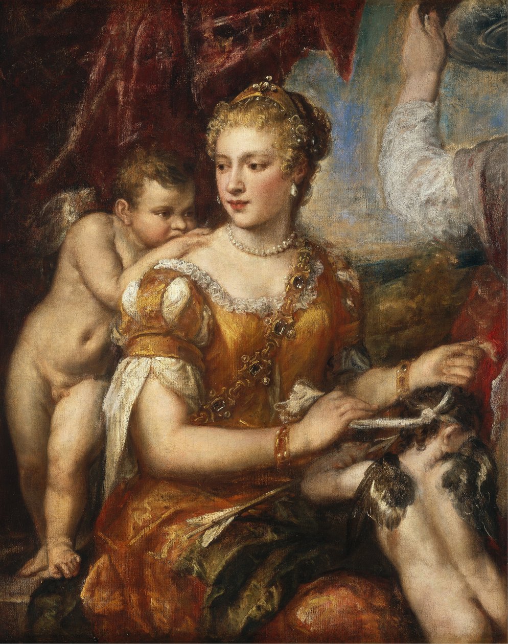 Venus blinddoekt Cupido door Unbekannt