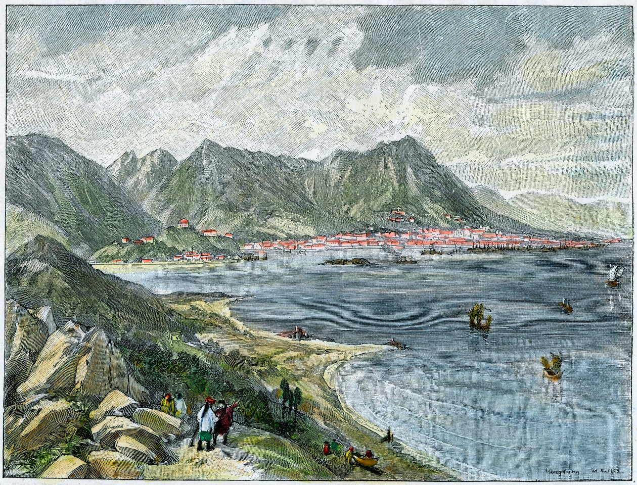 Victoria, Hong Kong, vanaf het Chinese vasteland, ca. 1890 door Unbekannt