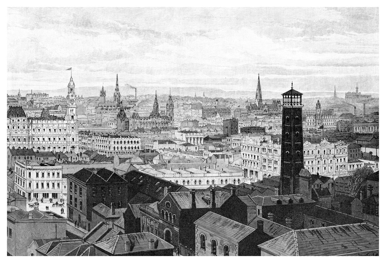 Uitzicht vanaf de koepel van de Rechtbanken, Melbourne, Victoria, Australië, 1886 door Unbekannt
