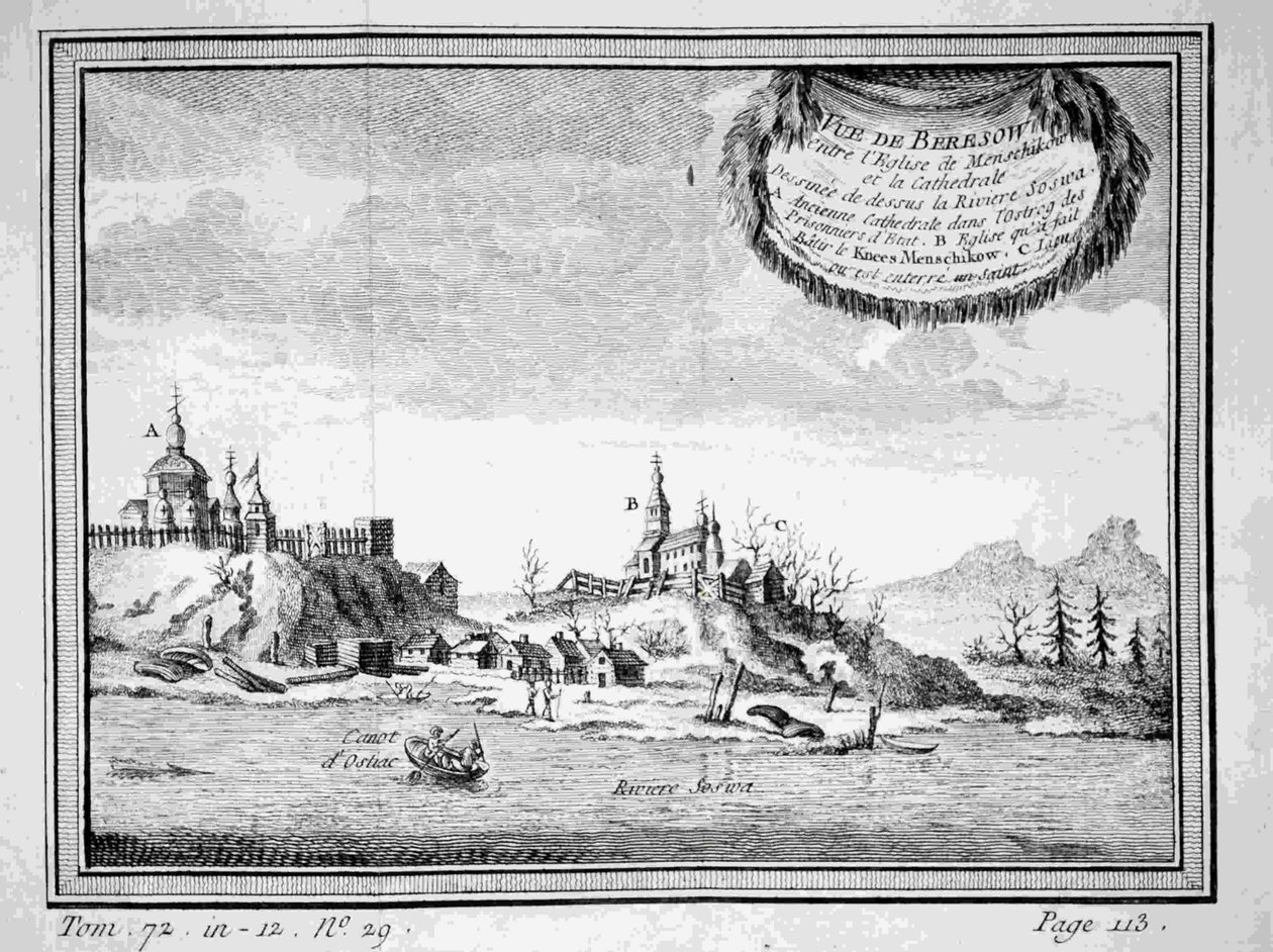 Uitzicht op Beryozovo vanaf de Sosva Rivier, 1770s door Unbekannt