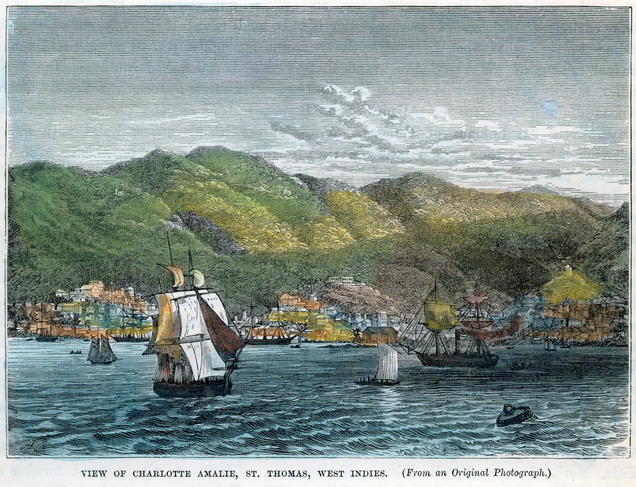 Uitzicht op Charlotte Amalie, St. Thomas, West-Indië door Unbekannt