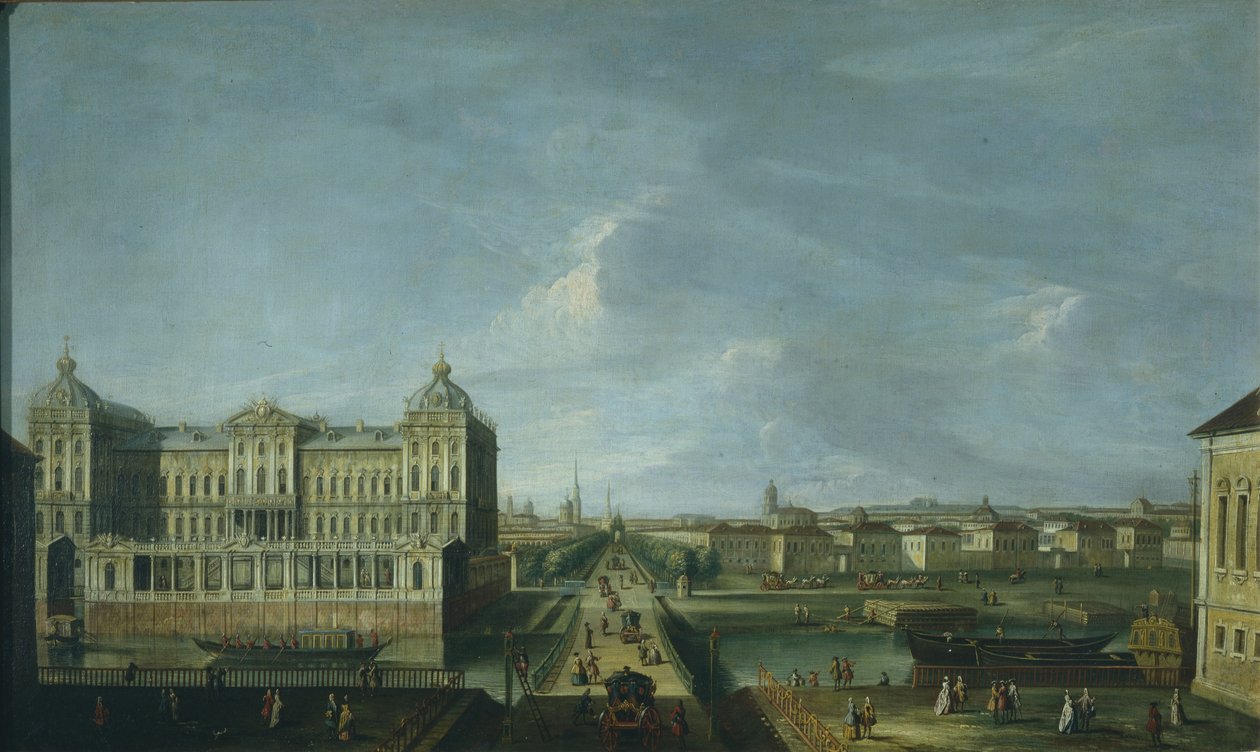 Uitzicht op de Nevsky Prospekt en het Anichkov Paleis, tweede helft van de 18e eeuw door Unbekannt