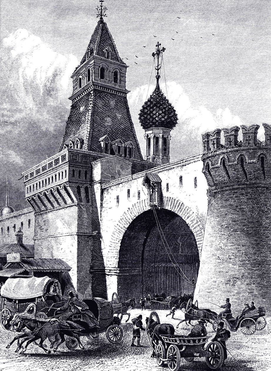 Uitzicht op de Nikolskaya-toren en het Arsenaal in Moskou, ca 1860 door Unbekannt
