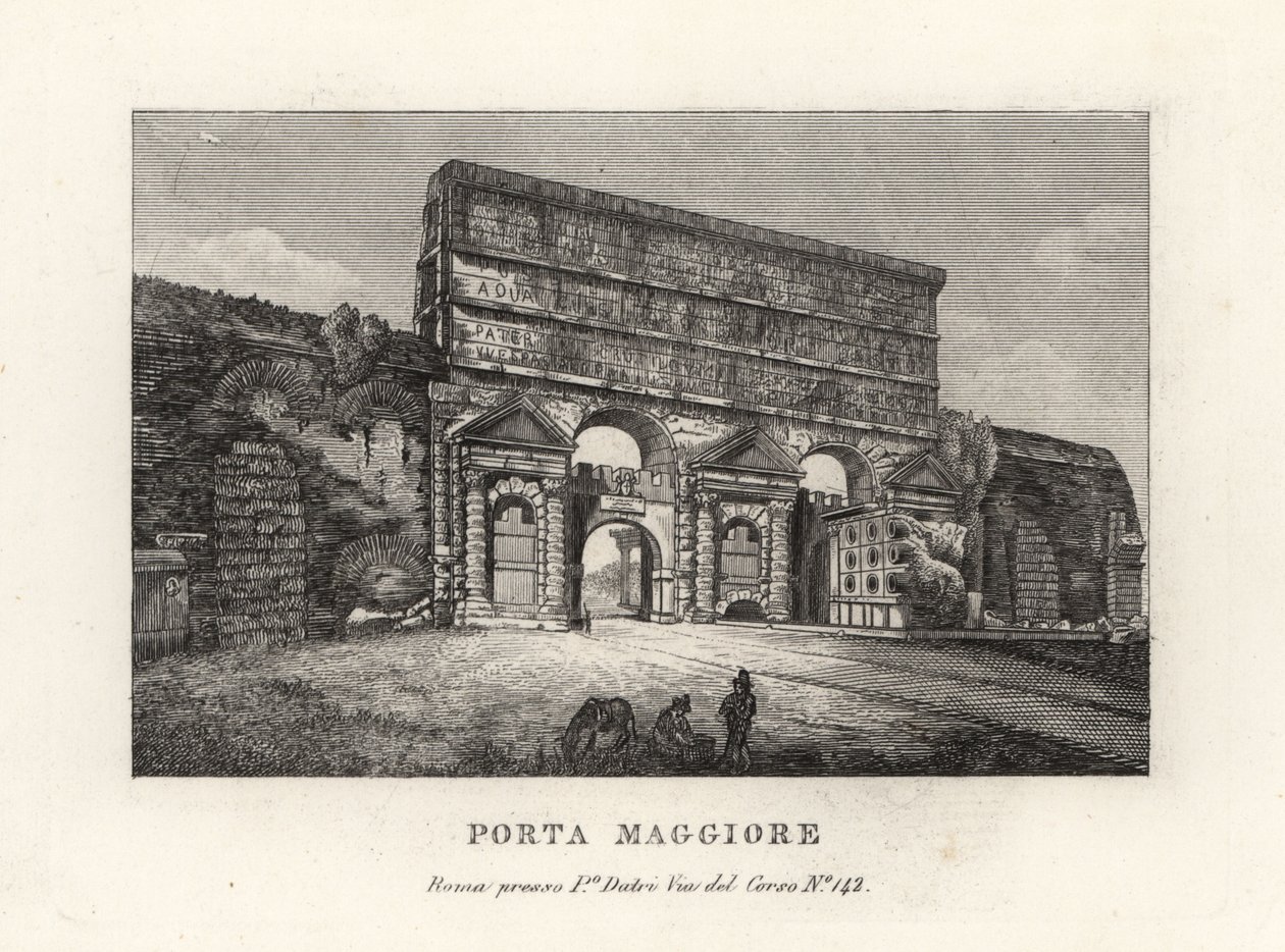 Uitzicht op de Porta Maggiore poort met aquaducten, Grotere Poort of Porta Prenestina, in de Aureliaanse Muur, Rome door Unbekannt