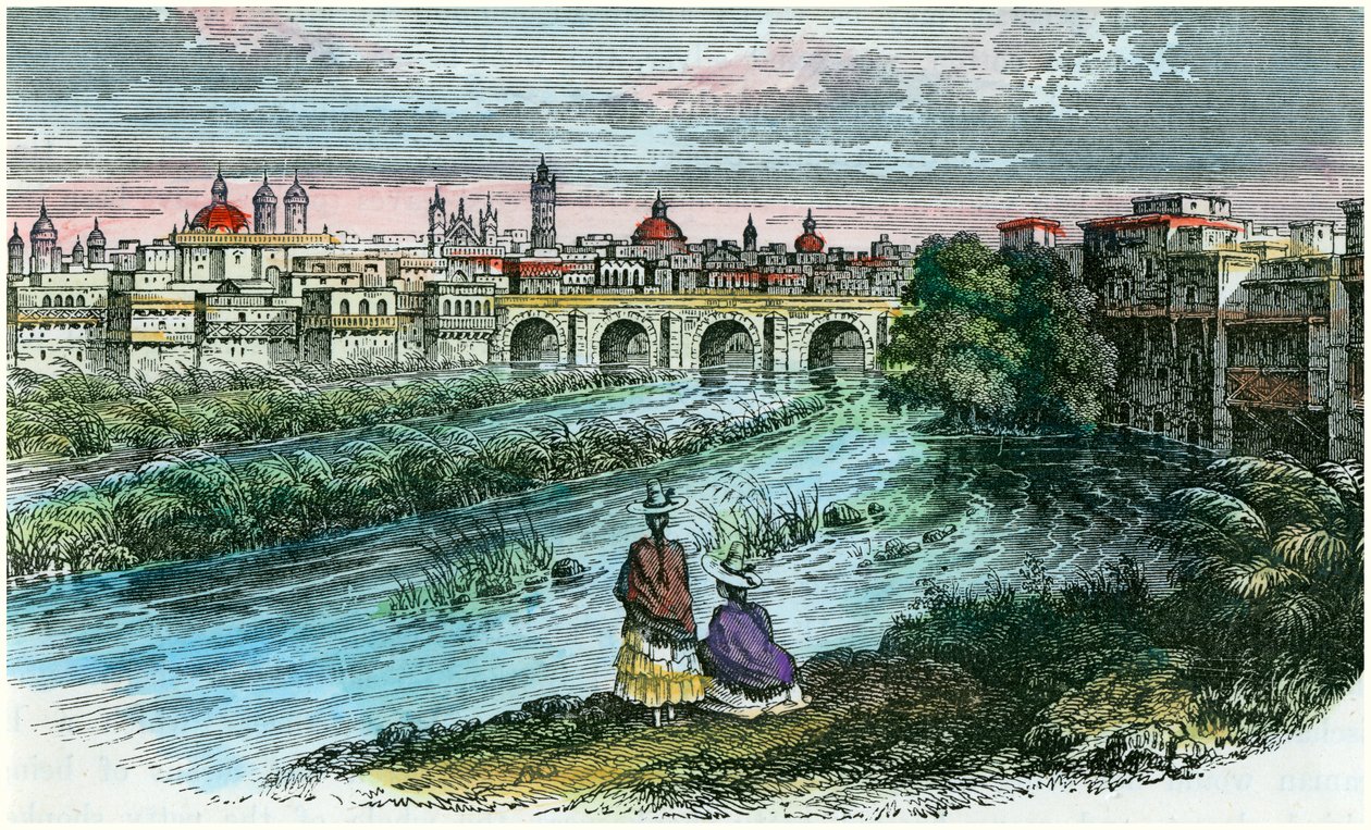 Uitzicht op de stad Lima, de hoofdstad van Peru, vanaf de rivier Rimac, ca. 1875 door Unbekannt