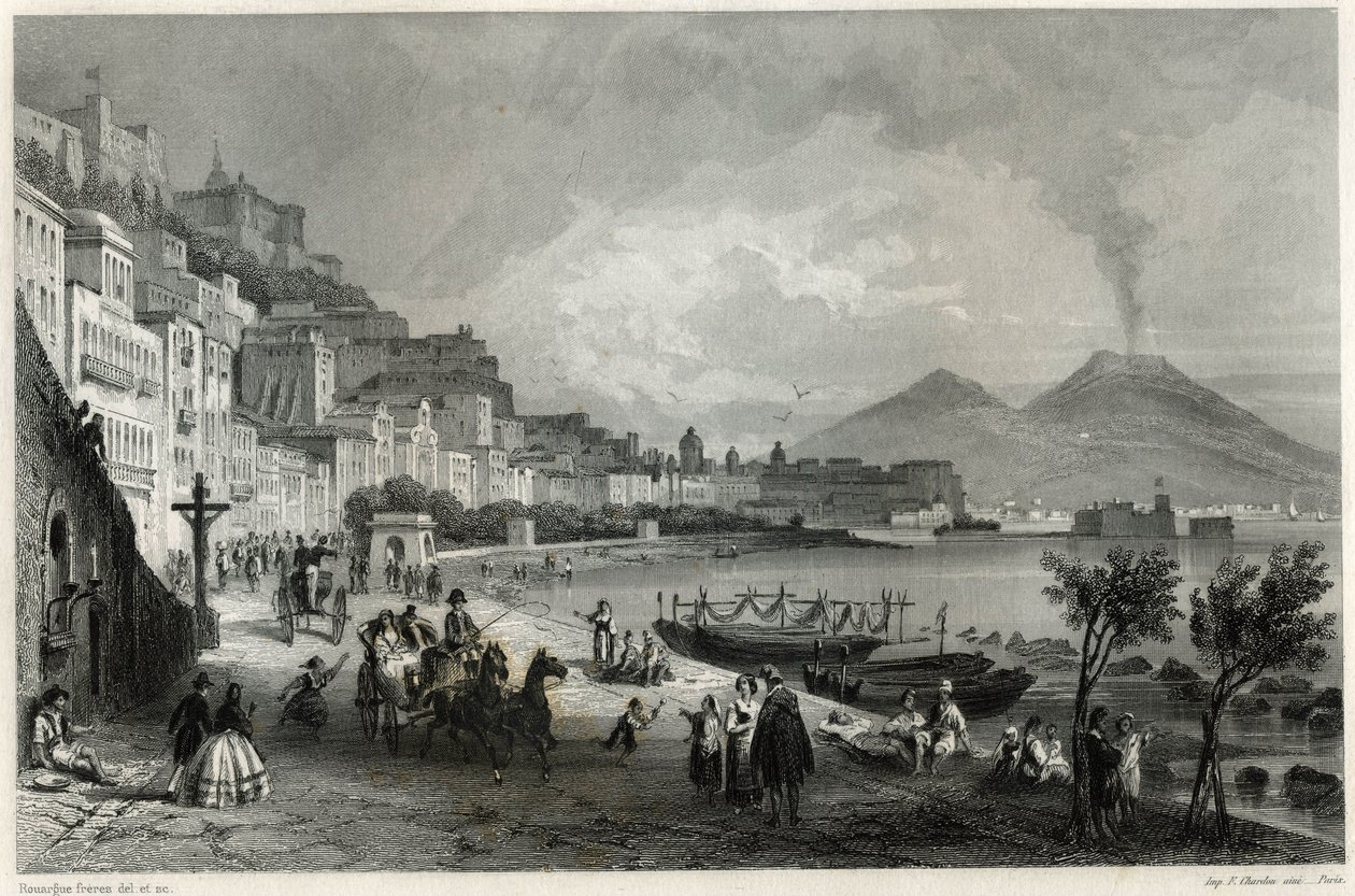 Zicht op de haven en de stad Napels in de 19e eeuw, in het boek over de Middellandse Zee door Louis Enault (1824-1900), Franse journalist en reiziger. door Unbekannt