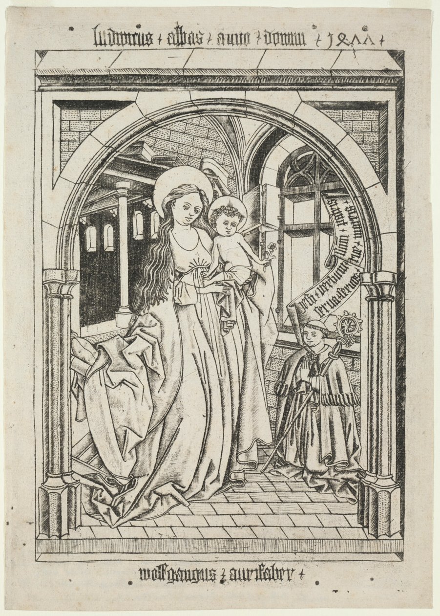 Maagd en kind, abt Ludwig knielend door Unbekannt