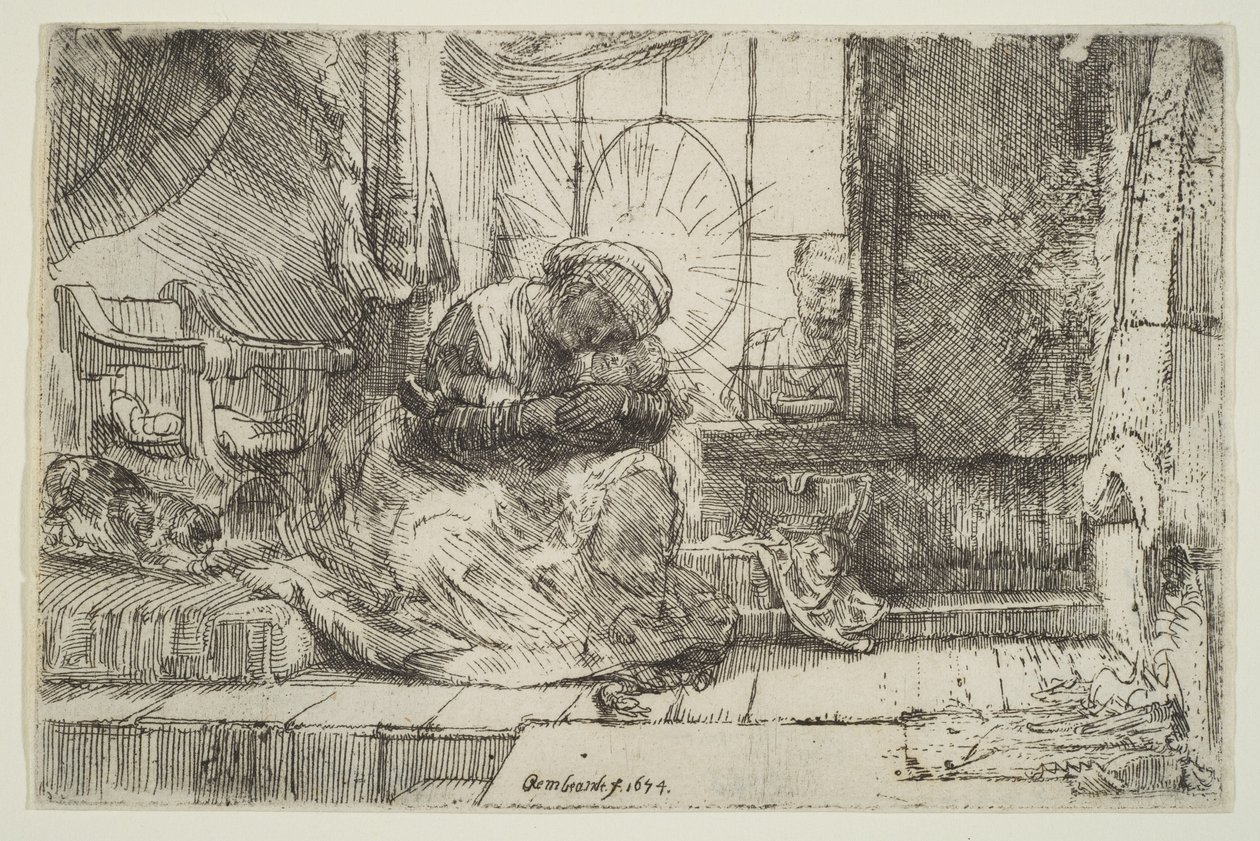 Maagd en kind met de kat: en Jozef bij het raam, 1654 door Unbekannt