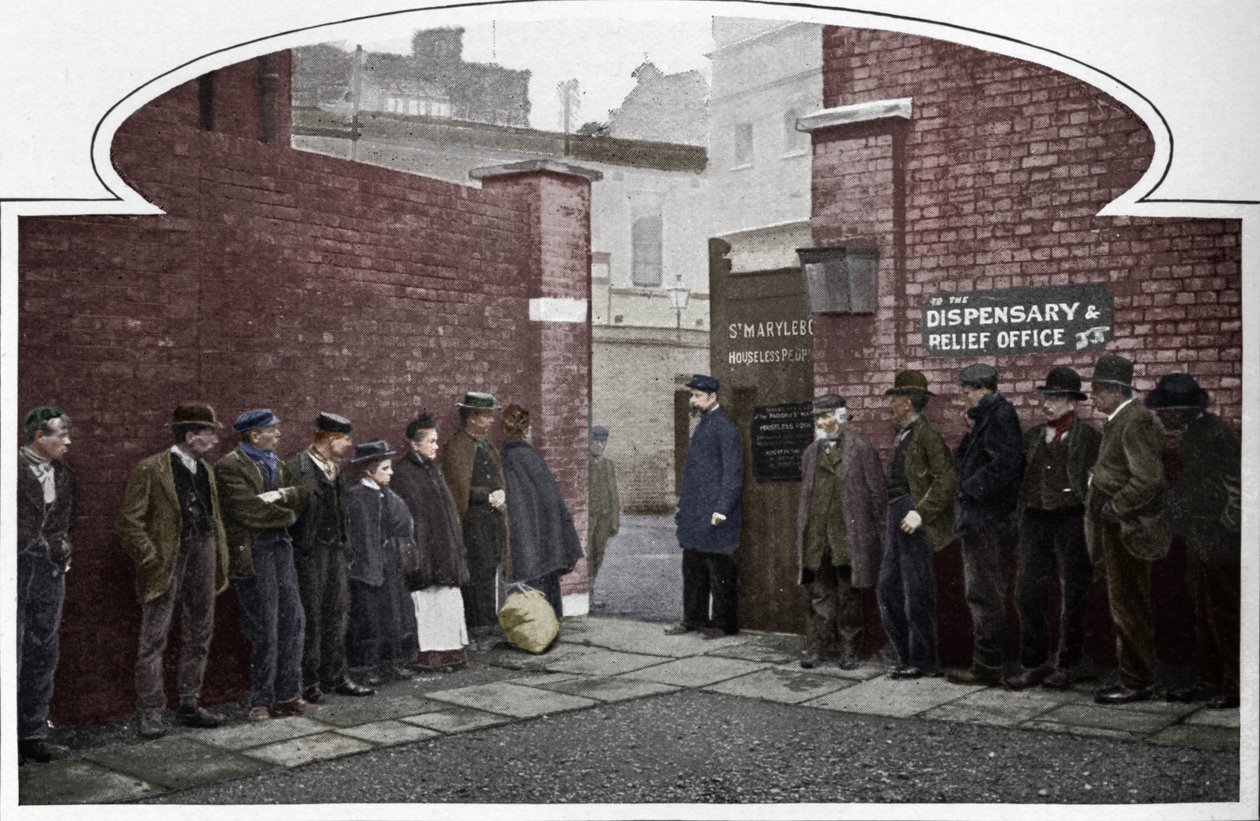 Wachten op toelating tot St Marylebone Werkhuis, Luxborough Street, Londen, ca. 1901 1903 door Unbekannt
