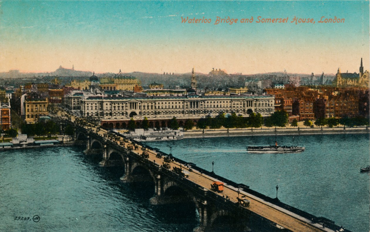 Waterloo-brug en Somerset House, Londen, ca. 1910 door Unbekannt