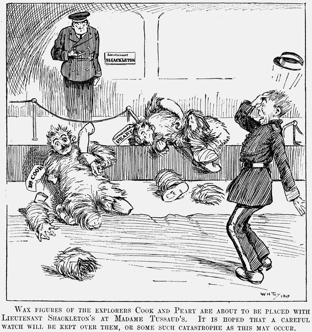 Wassen beelden van Peary en Cook, poolreizigers, bij Madame Tussauds, Londen, 1909 door Unbekannt