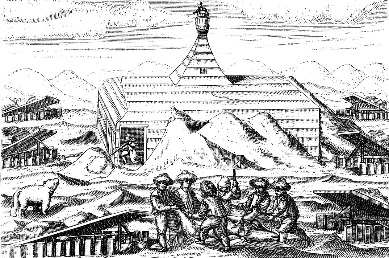 Winterkwartieren van Willem Barentsz-expeditie naar de Noordpool, 1596-1597 door Unbekannt