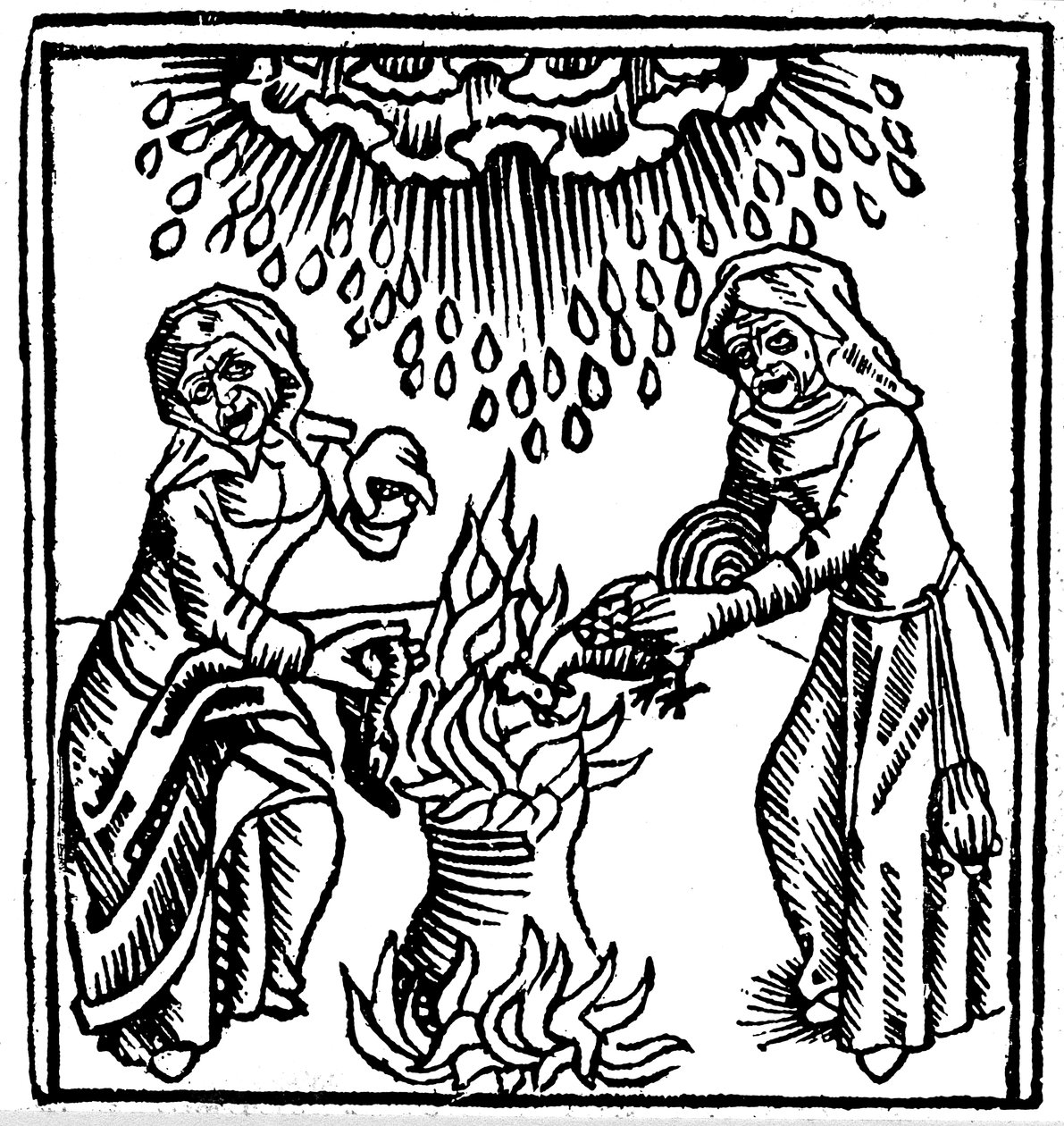 Heksen die een spreuk uitspreken om regen te brengen, 1489 door Unbekannt