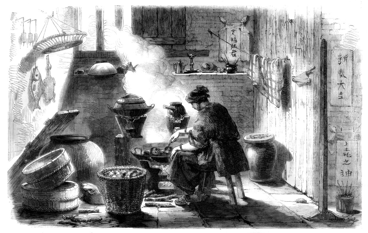 Vrouw die cakes bereidt voor het Chinese Nieuwjaar, 1861 door Unbekannt