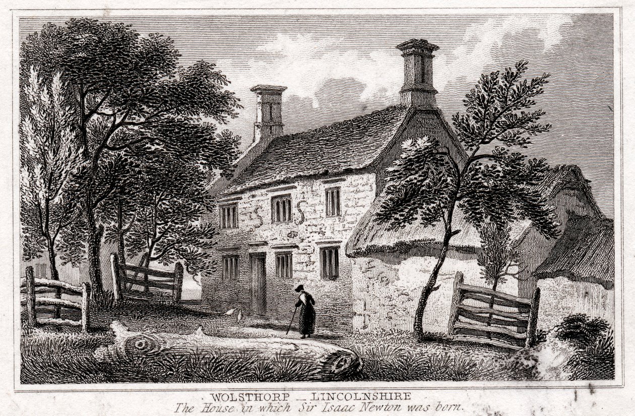Woolsthorpe Manor, nabij Grantham, Lincolnshire, geboorteplaats van Sir Isaac Newton, begin 19e eeuw door Unbekannt