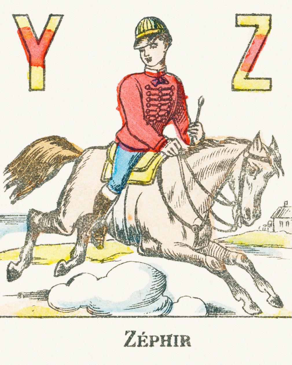 Z: Zephir, een ruiter galopperend op zijn paard genaamd Zephyr - Spelletjes Alfabet, c.1890 door Unbekannt