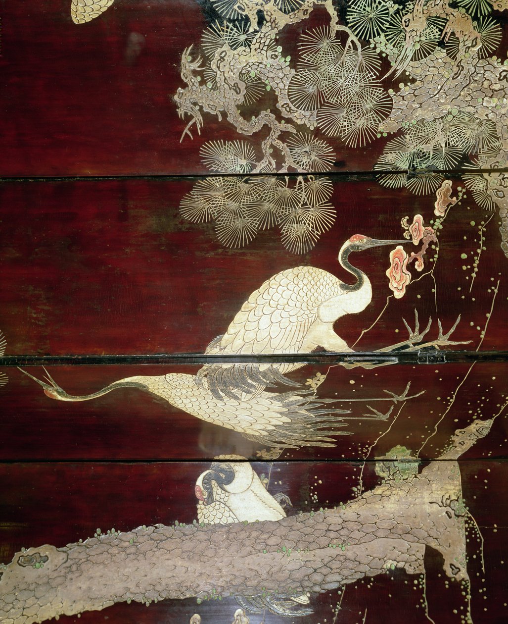 Detail van een Coromandel scherm met reigers, 1619 (lakwerk) door Unbekannt Unbekannt