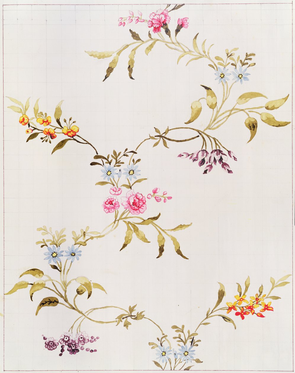 Bloemontwerp van anjers en rozen voor een zijden stof te weven in Spitalfields, door Anna Maria Garthwaite, 1744 door Unbekannt Unbekannt