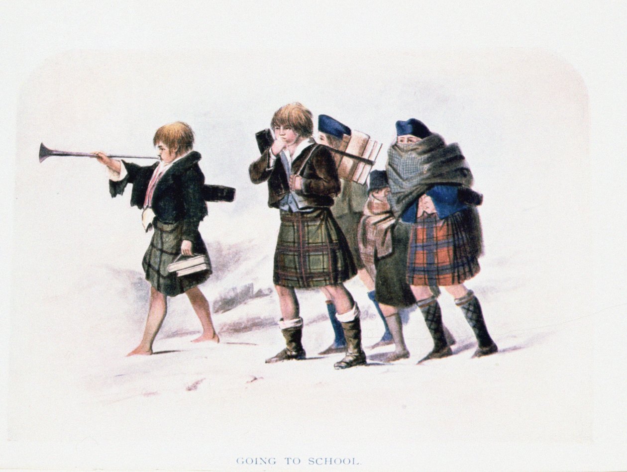 Naar school gaan door R.R. McIan (gekleurde litho) door Unbekannt Unbekannt