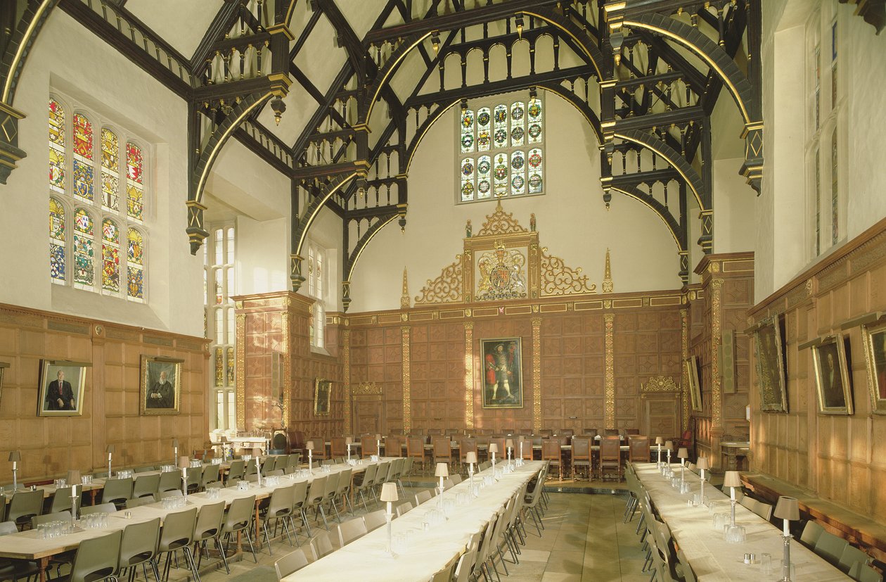 Interieur van de eetzaal met hamerbalkplafond, Trinity College, Cambridge door Unbekannt Unbekannt