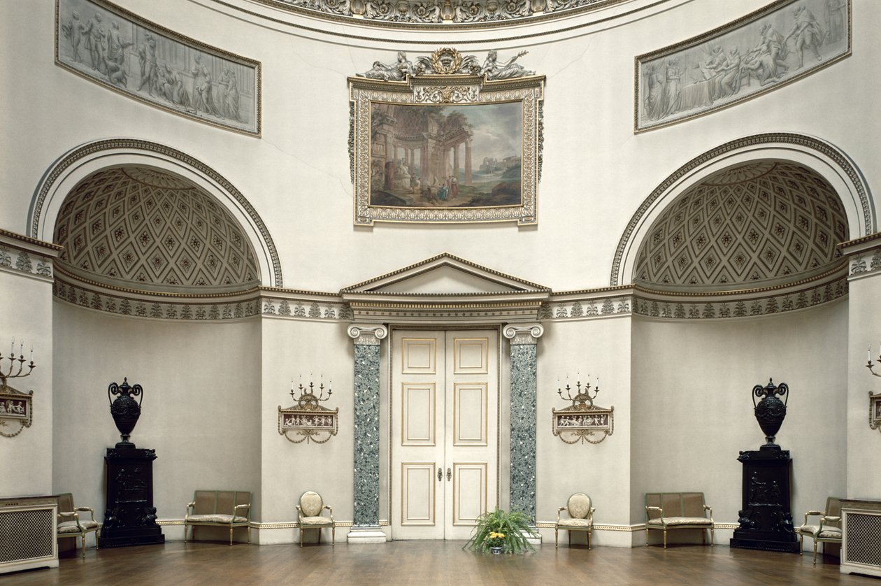 Kedleston Hall, De Salon, Derbyshire, VK, ontworpen door Robert Adam, voltooid in 1763 door Unbekannt Unbekannt