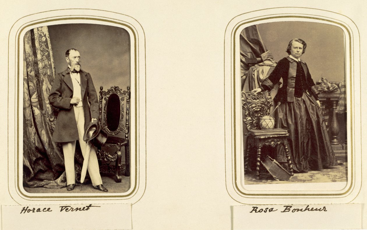 Portretten van Horace Vernet en Rosa Bonheur (sepia foto) door Unbekannt Unbekannt